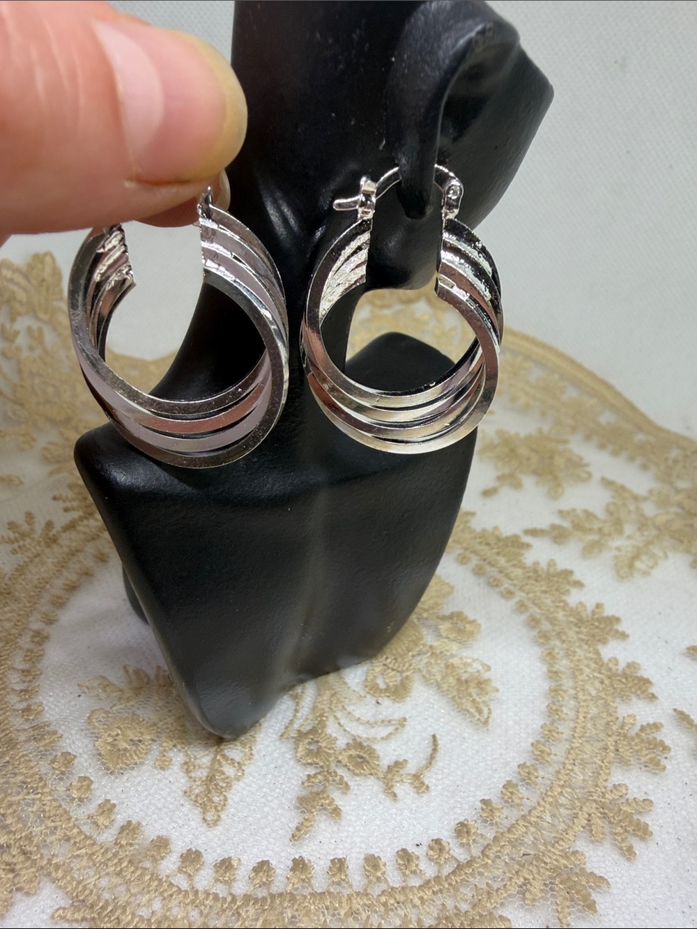 925 Sterling Silver Layered Multi Hoop Earrings Vintage Inspired Statement